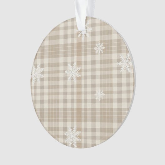 Beige Gingham Snowflake Ornament – Neutral Rustic (Vorderseite)