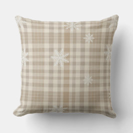 Beige Gingham Snowflake Throw Pillow –Cozy Neutral Kissen