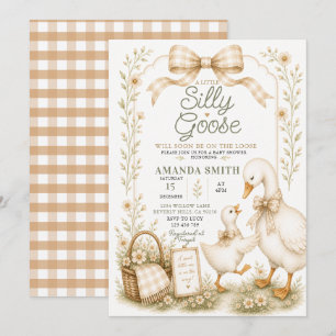 Beige Gingham Verrückte Gans ist auf freiem Fuß Einladung