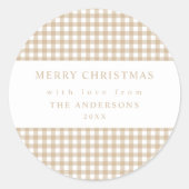 Beige Gingham Weihnachten Runder Aufkleber (Vorderseite)