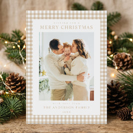 Beige Gingham Weihnachtsfoto Feiertagskarte