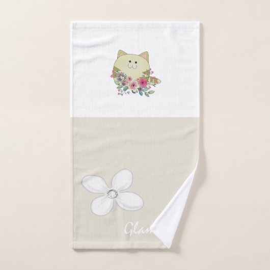 Beige Glamour Katze Blumenkohl Badetücher Set (Handtuch)