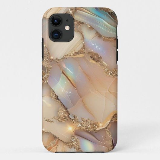 Beige Glitzer Alcohol Ink iPhone Case (Rückseite)