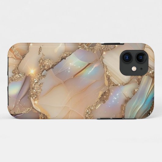 Beige Glitzer Alcohol Ink iPhone Case (Rückseite (Horizontal))