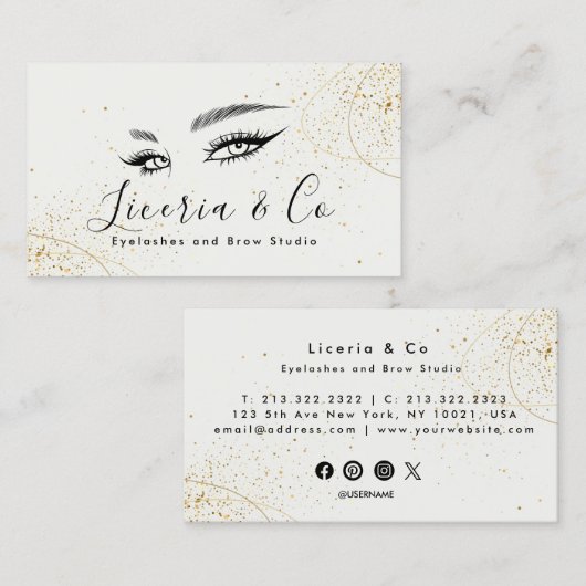 Beige Gold Aesthetic Lash and Brow Studio Business Visitenkarte (Vorne/Hinten)