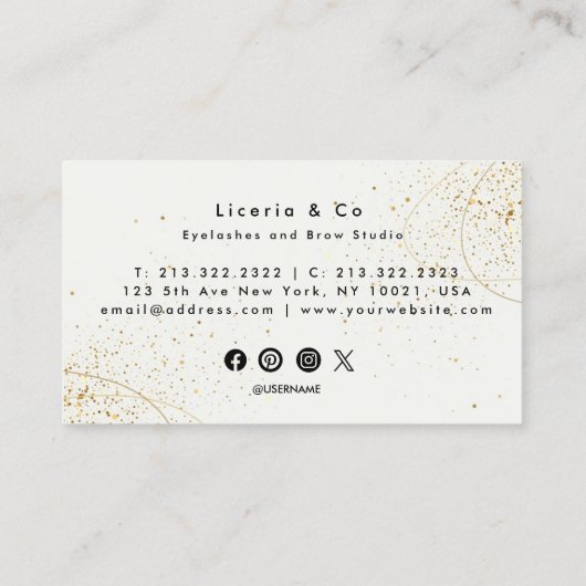 Beige Gold Aesthetic Lash and Brow Studio Business Visitenkarte (Rückseite)