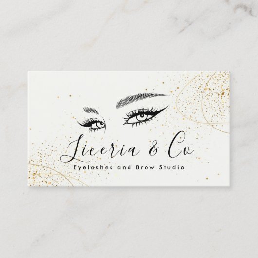 Beige Gold Aesthetic Lash and Brow Studio Business Visitenkarte (Vorderseite)