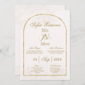 Beige Gold Arch Quinceañera Einladung (Vorne/Hinten)