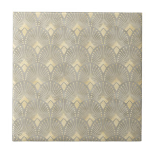 Beige, Gold, Art Deco-Muster, Vintage, Retro, Meta Fliese