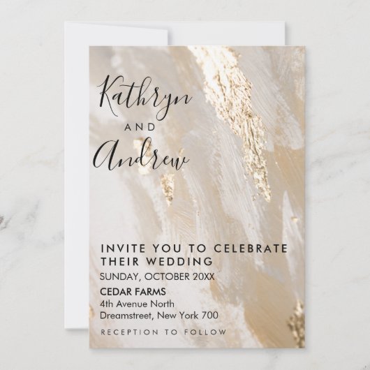 Beige Gold Calligraphy Wedding Einladung (Vorderseite)