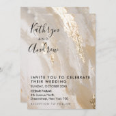 Beige Gold Calligraphy Wedding Einladung (Vorne/Hinten)