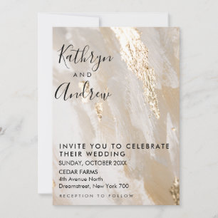 Beige Gold Calligraphy Wedding Einladung