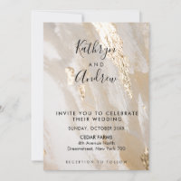 Beige Gold Calligraphy Wedding Einladung