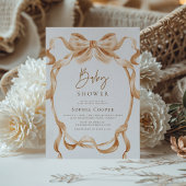 Beige & Gold Coquette Bow Foto Babydusche Einladung