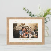Beige & Gold Custom Foto Weihnachtskarte Feiertagskarte (Stehend Vorderseite)
