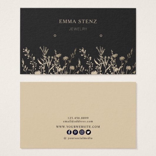 Beige Gold Earthy Floral Earring Hoops Display (Vorne & Hinten)