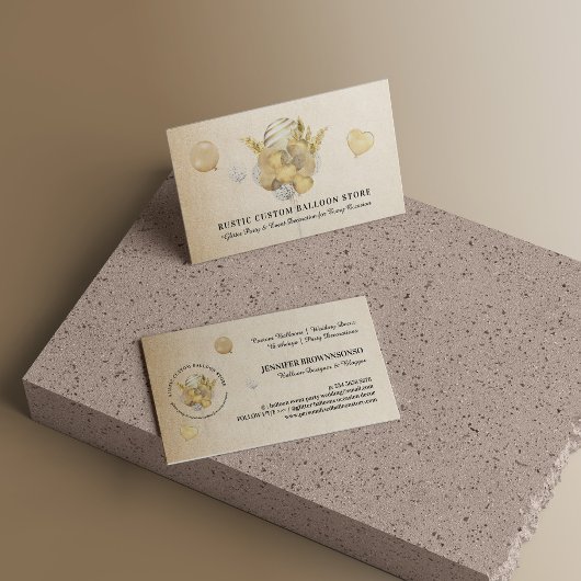 Beige Gold Festive Balloons Party Event Plane Visitenkarte