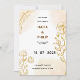 Beige Gold Floral Delikate Leichte Hochzeit Einlad Einladung