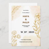Beige Gold Floral Delikate Leichte Hochzeit Einlad Einladung (Vorne/Hinten)