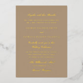Beige Gold Formal Calligraphy Elegante Wedding Folieneinladung (Vorderseite)