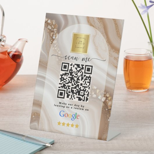 Beige Gold Google Bewertungen Geschäft Link QR Cod Sockelschild (In Situ)