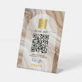 Beige Gold Google Bewertungen Geschäft Link QR Cod Sockelschild (Vorderseite)