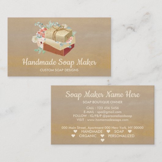 Beige Gold Handmade Bath Bomb Soap Maker Visitenkarte (Vorne/Hinten)