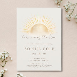 Beige Gold Hier kommt der Sohn Junge Baby Shower Einladung