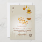 Beige Gold Laterne & Moschee Ramadan Iftar Einladung (Rückseite)