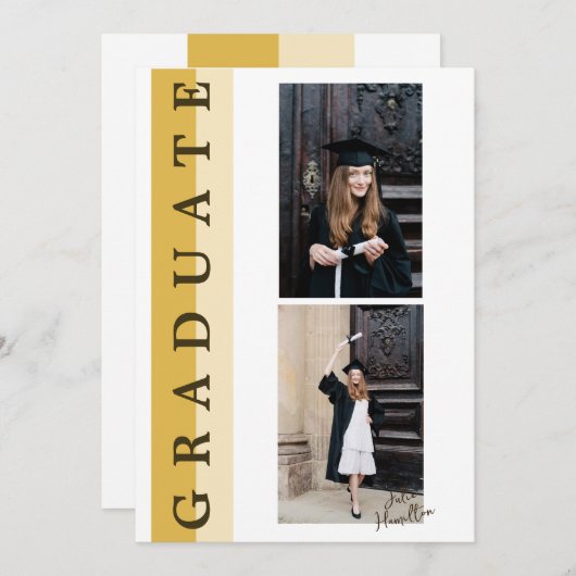 Beige Gold Linear Abschluss Announcement Card Einladung (Vorne/Hinten)