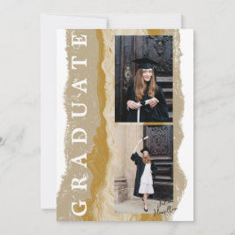 Beige Gold Marble Abschluss Announcement Card Einladung