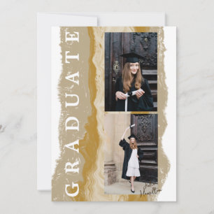 Beige Gold Marble Abschluss Announcement Card Einladung