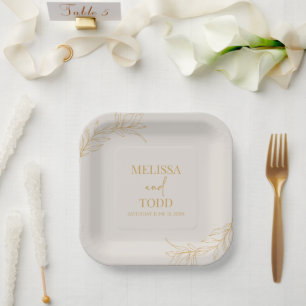 Beige Gold Minimal Minimalistische Zweigstelle Lea Pappteller