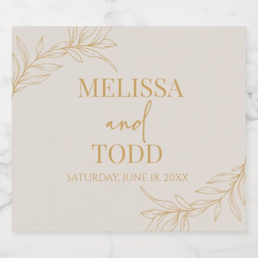 Beige Gold Minimal Minimalistische Zweigstelle Lea Schaumweinetikett (Einzelnes Label)