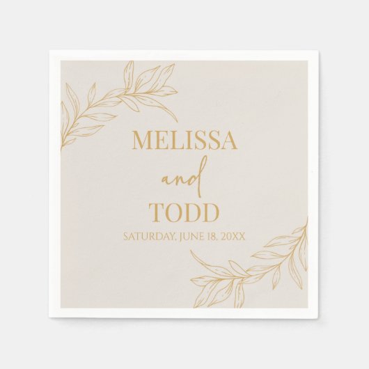 Beige Gold Minimal Minimalistische Zweigstelle Lea Serviette (Vorderseite)