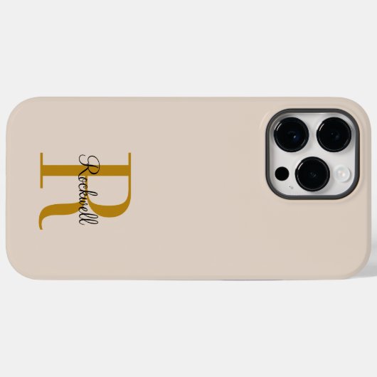 Beige Gold Monogram Name Initial Case-Mate iPhone Hülle (Rückseite (Horizontal))