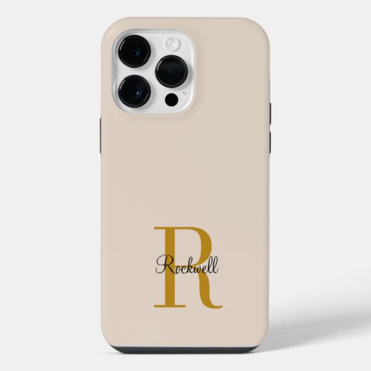 Beige Gold Monogramm Namensinitiale iPhone Hülle (Rückseite)