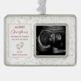 Beige, Gold & Red New Baby Ultrasound Foto Rahmen-Ornament Silber