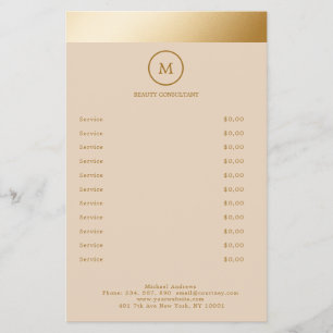 Beige Gold Stripe Monogramm Circle Flyer