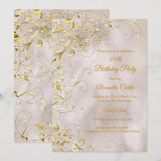 Beige Gold Swirl Glitzer Geburtstagsparty Einladung