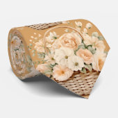 Beige Gold Tan Ivory White Watercolor Floral Krawatte (Gerollt)