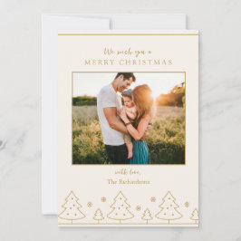 Beige Gold Weihnachtsbaum Zwei Fotos Urlaubskarte Einladung