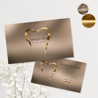 Beige & Gold Zahnarzt Visitenkarte
