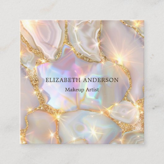 Beige Goldagate holografisches Foto qr Quadratische Visitenkarte (Vorderseite)