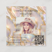 Beige Goldagate holografisches Foto qr Quadratische Visitenkarte (Rückseite)