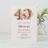 Beige goldene Pfirsichblüte 40. Geburtstag Luxus Einladung (Stehend Vorderseite)