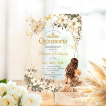 Beige Goldene Tiara Blumen Schmetterling Quinceañe