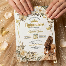 Beige Goldene Tiara Blumen Schmetterling Quinceañe
