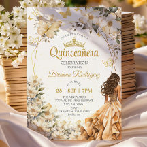 Beige Goldene Tiara Blumen Schmetterling Quinceañe