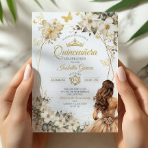 Beige Goldene Tiara Blumen Schmetterlinge Quinceañ